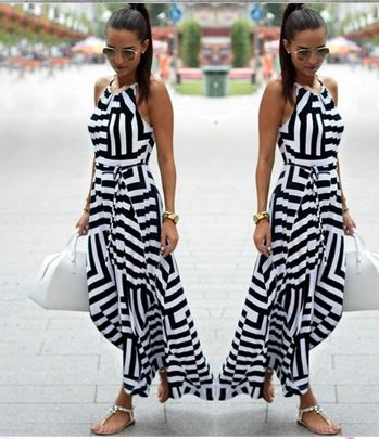 Stripped Maxi Long Dress