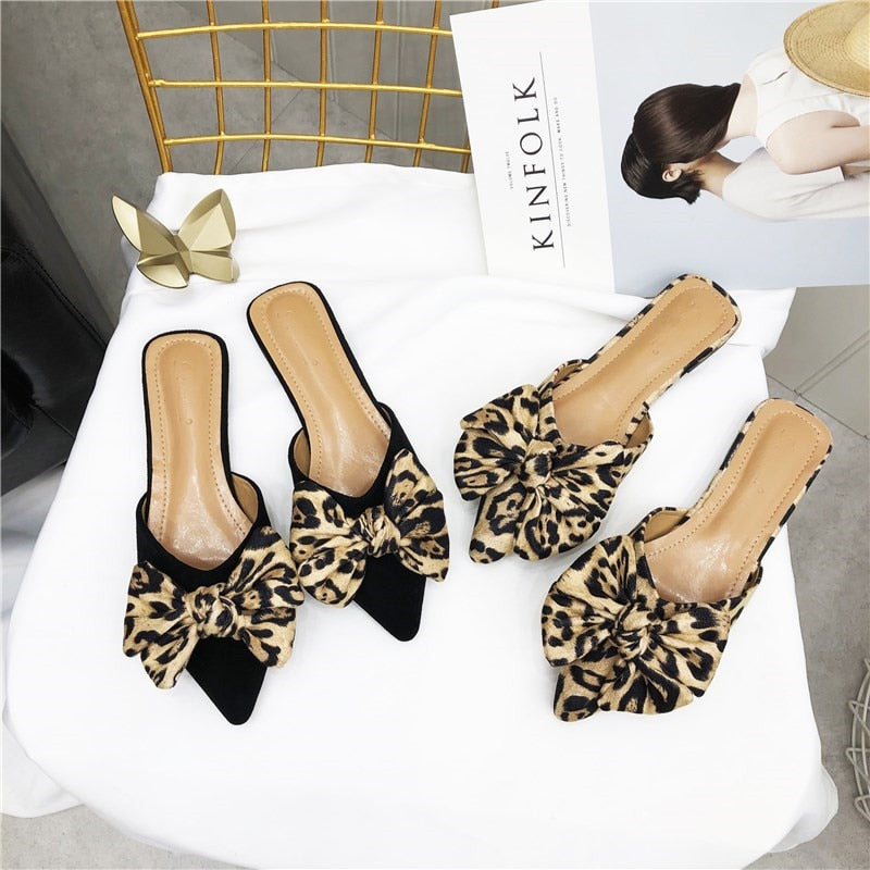 Pointed Toe Leopard Bow Mules