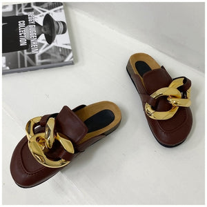 Gold Chain Women Slipper Mules