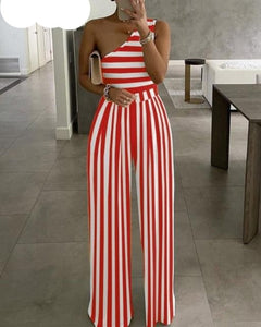 Single shoulder Stripes Jumpsuit