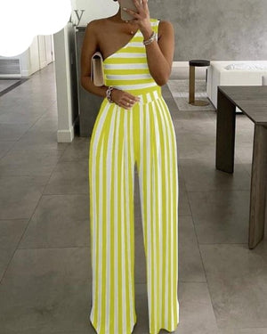 Single shoulder Stripes Jumpsuit