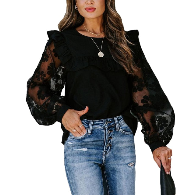 Mesh Patchwork  Blouse