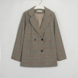 Plaid Casual Double Breasted Blazer Coat