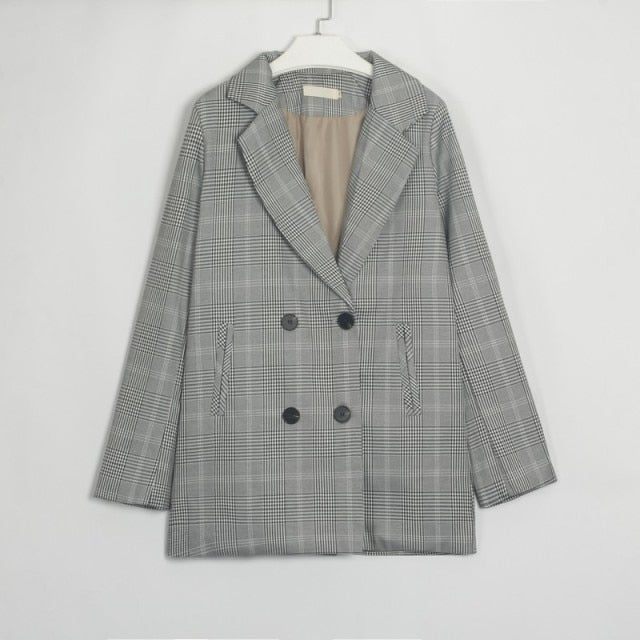 Plaid Casual Double Breasted Blazer Coat