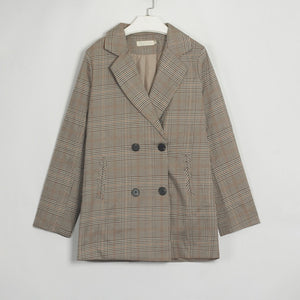 Plaid Casual Double Breasted Blazer Coat