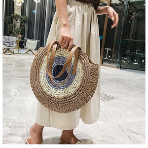 Round Zipper Straw Bag