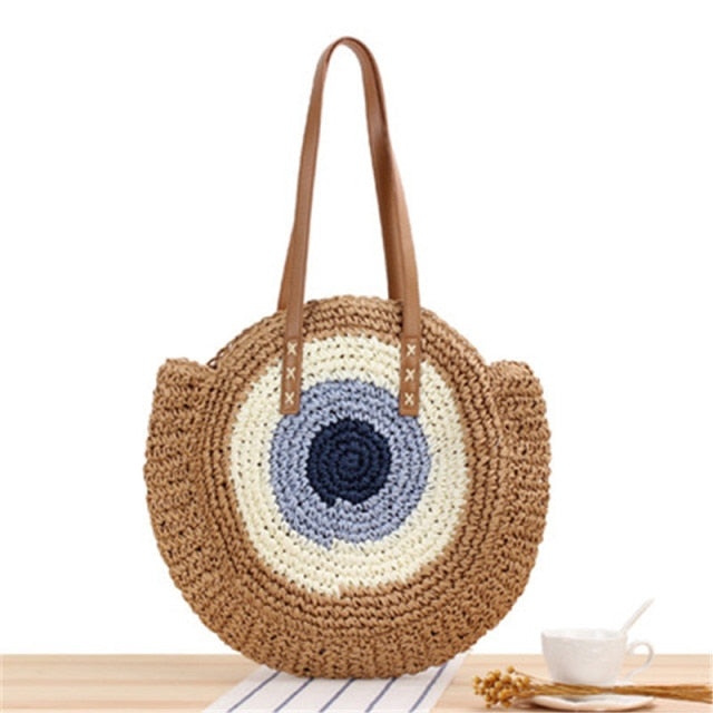 Round Zipper Straw Bag