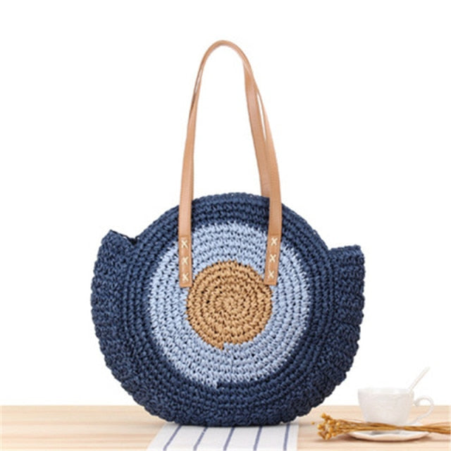 Round Zipper Straw Bag