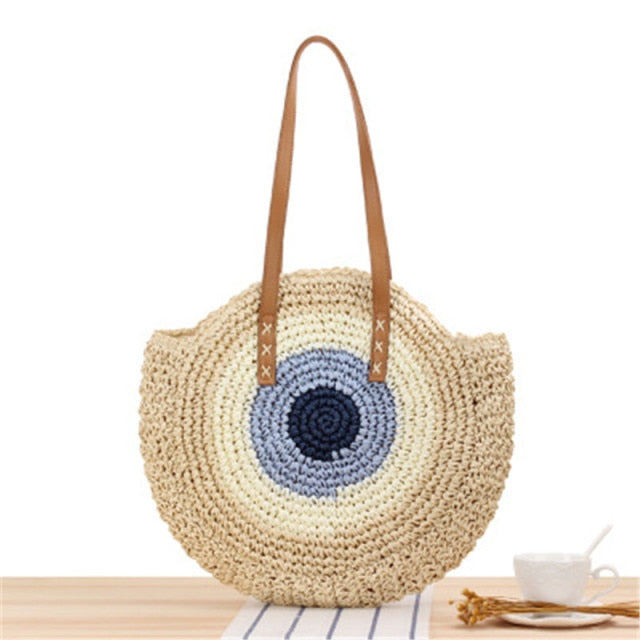 Round Zipper Straw Bag