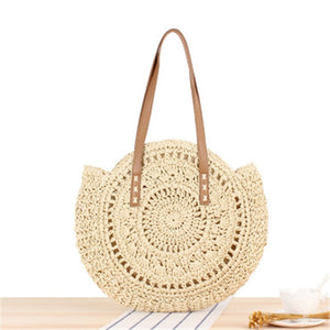 Round Zipper Straw Bag