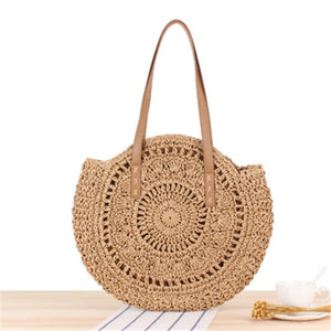 Round Zipper Straw Bag