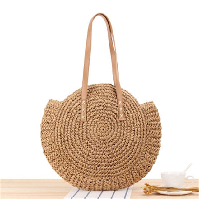 Round Zipper Straw Bag