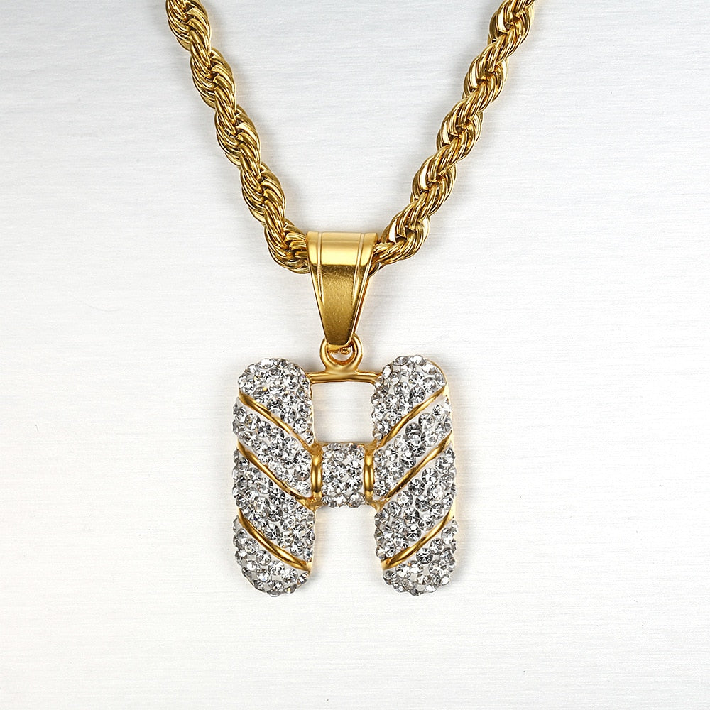 Women Gold Iced Out Alphabet Necklace