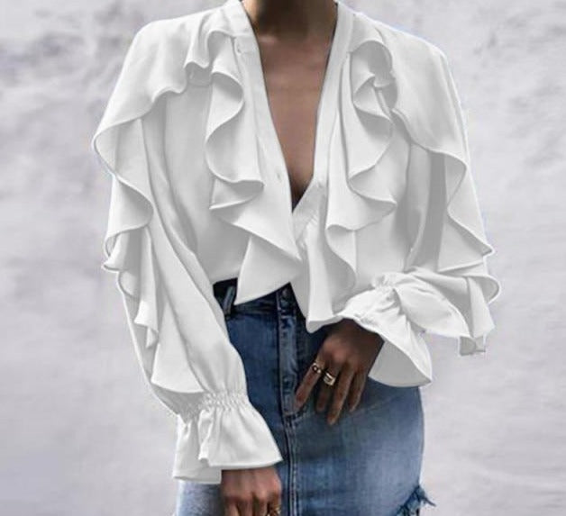 Ruffled V neck Blouse