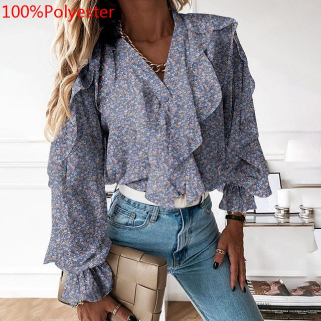 Ruffled V neck Blouse