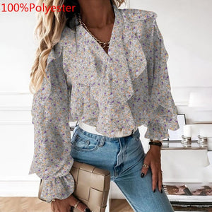 Ruffled V neck Blouse