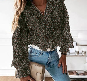 Ruffled V neck Blouse