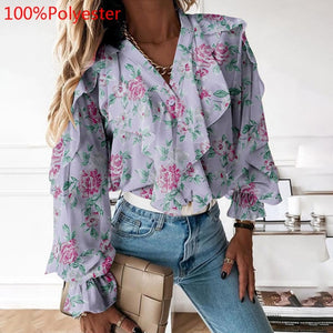 Ruffled V neck Blouse