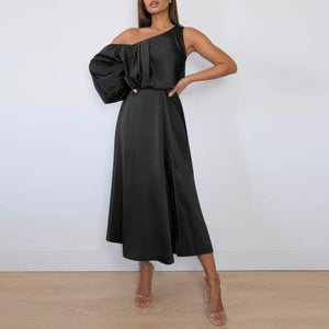 Pleated Split Satin Dress