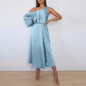 Pleated Split Satin Dress