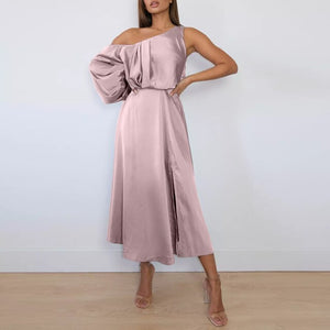 Pleated Split Satin Dress